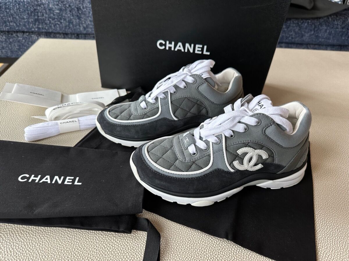 Chanel CC Logo Low Top Trainer Suede Grey